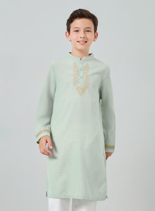 Amirah Boys Green Embroidered Kurta With Pants Set - Image 1